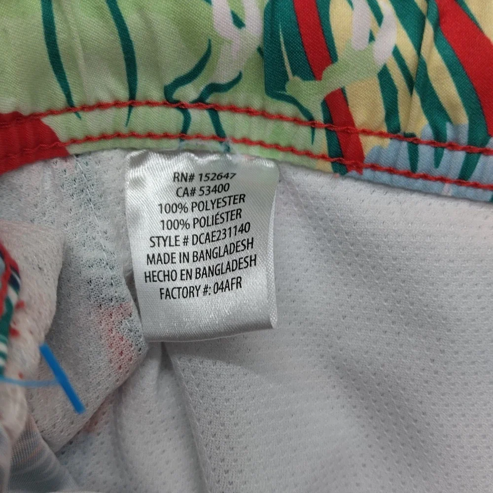 Valor Collective Mens XL Tropical Dinosaur Hibiscus Swim Trunks Red DCAE231140